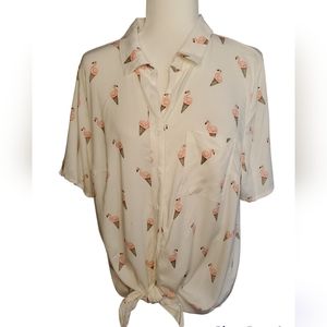 NWT Torrid Button Down Flamingo/Ice Cream Shirt